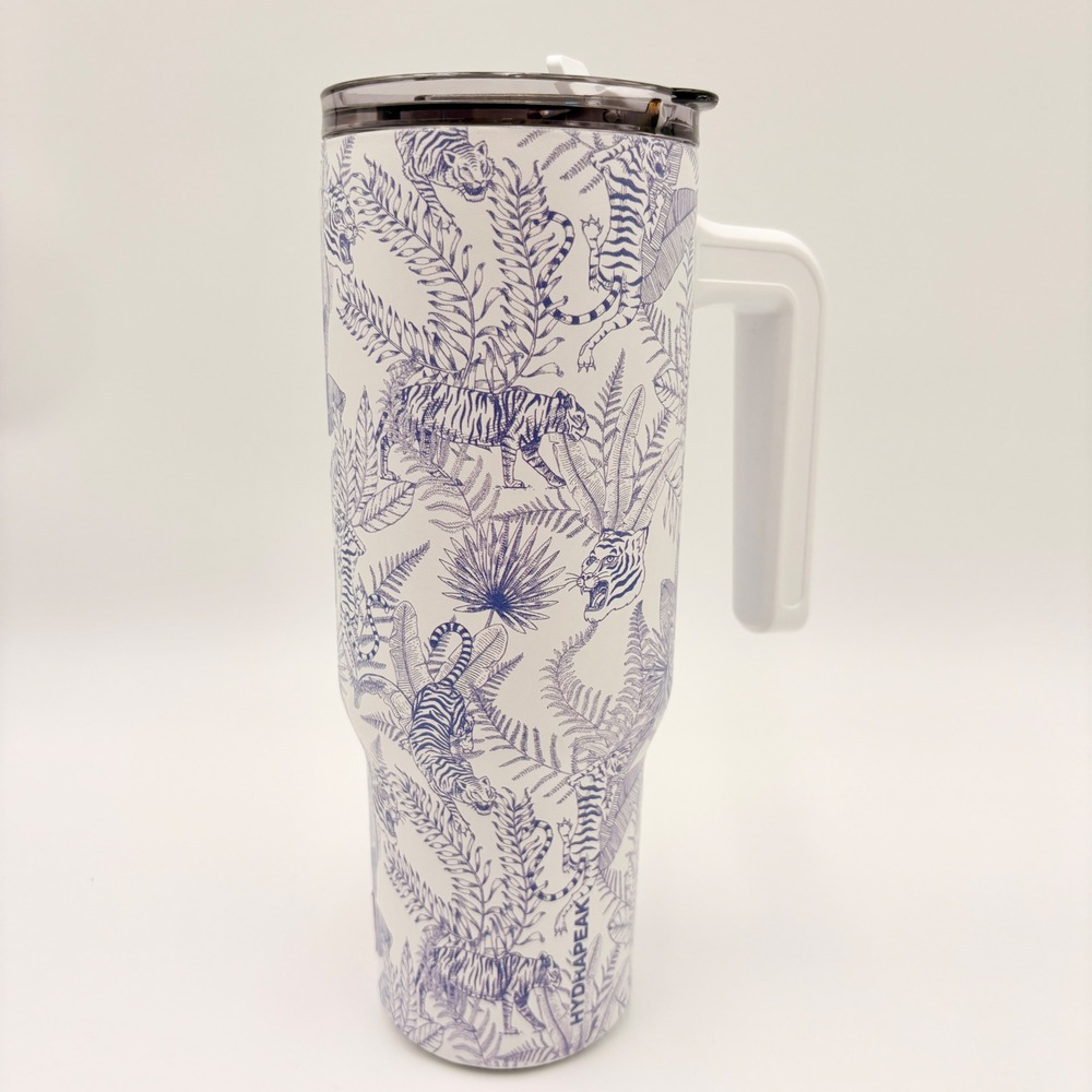 Hydrapeak 32oz Voyager Tumbler Blue White Tiger Jungle Toile Insulated Travel